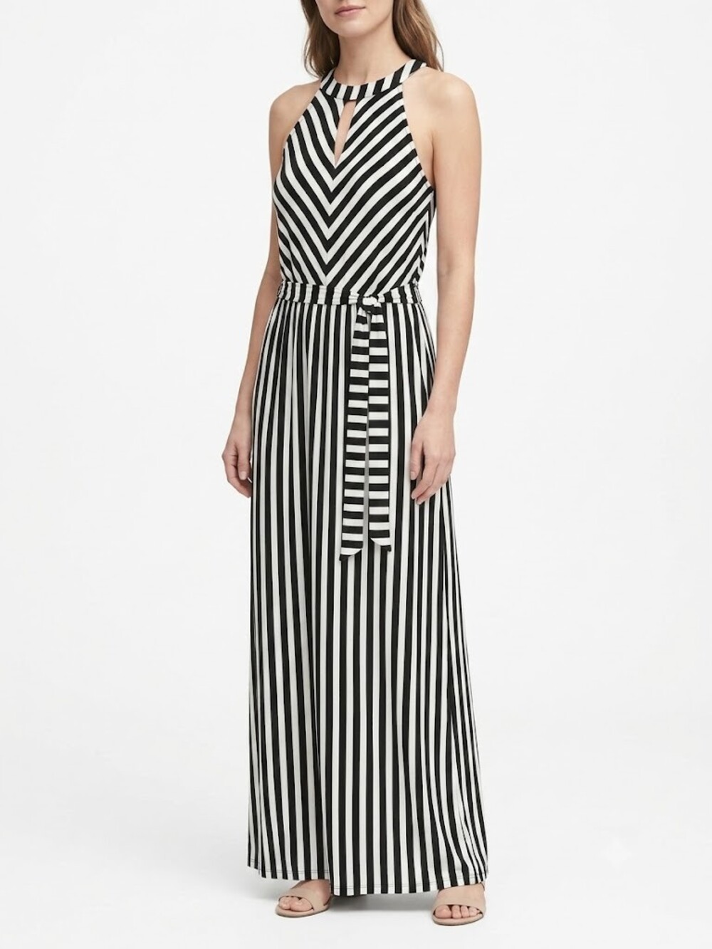 Lane Bryant Maxi Tank Dress Womens 26/28 Plus Black White Stripe Scoop Neck